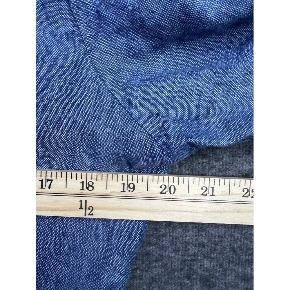 FLAX Blue 100% Linen Button Down Tunic V-Neck Pocket Tulip Hem Top Small - Picture 9 of 11